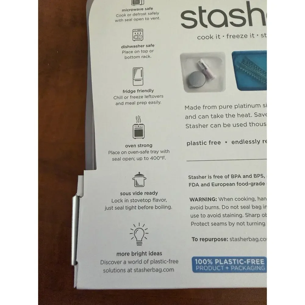 Stasher Sandwich Size Clear Silicone Reusable Bags 2-Pack Plastic Free